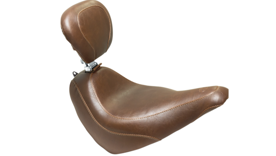 Mustang Wide Tripper Solo Brown Vintage Harley Seat W/Backrest 18-23 Softail FLSL