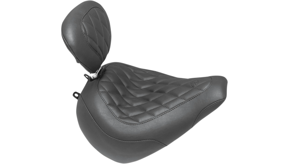 Mustang Wide Tripper Solo Black Diamond Stitch Harley Seat W/Backrest 18-23 FXBR/FXBRS