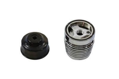 V-Twin 40-5000 Chrome Finned Performance Oil Filter Upgrade Kit Harley 84-Up