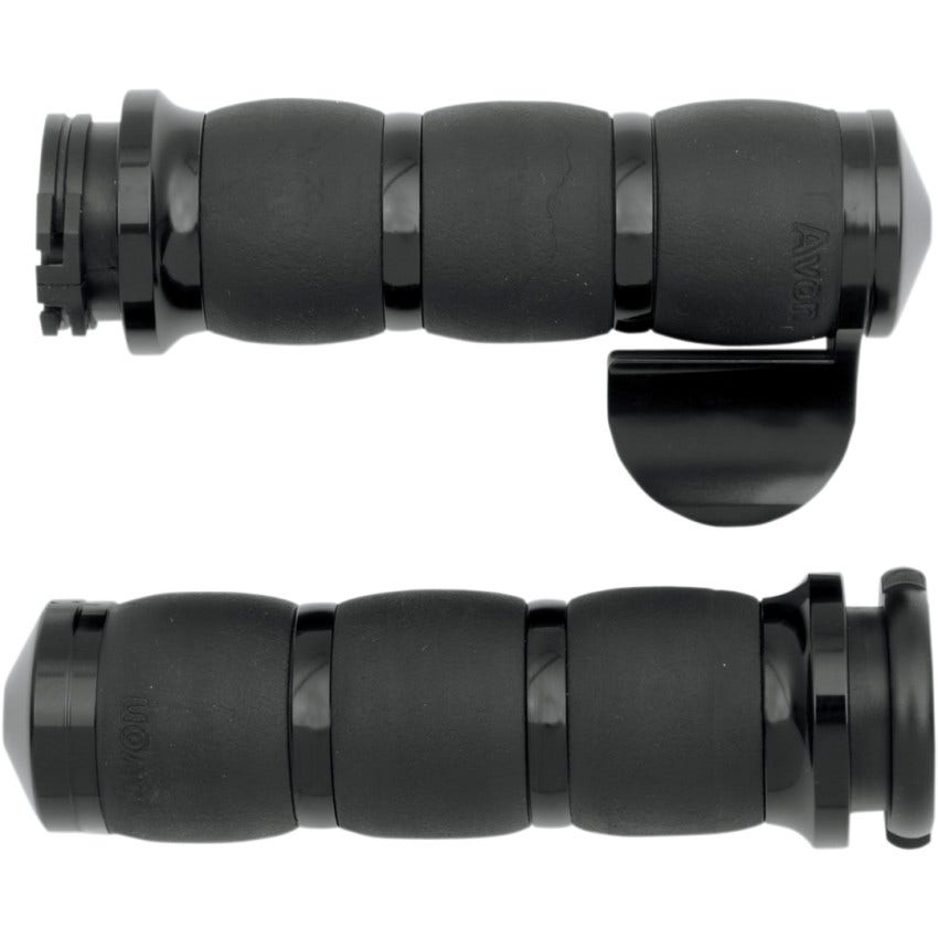 Avon Grips Velvet Air Black Anodized 3-Ring Grips W/Throttle Assist Harley Cable