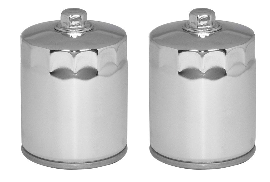 Mid USA 87166 Oil Filter x2 5 Micron Chrome 17mm Top Harley Big Twin & Evo 80-20