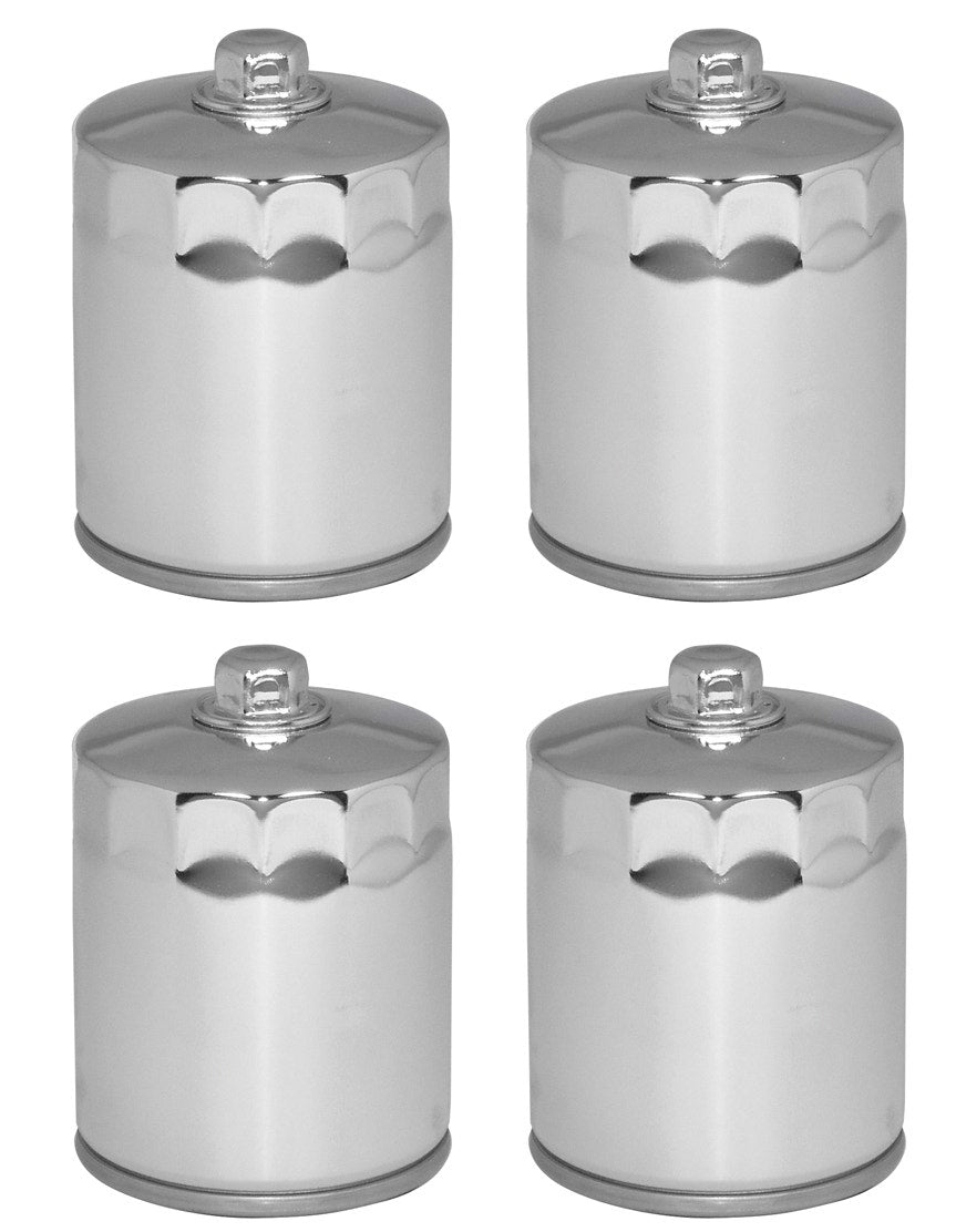 Mid USA 87166 Oil Filter x4 5 Micron Chrome 17mm Top Harley Big Twin & Evo 80-20