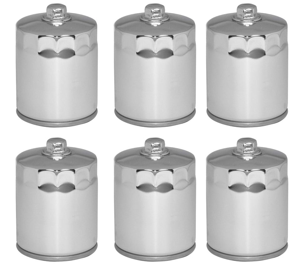 Mid USA 87166 Oil Filter x6 5 Micron Chrome 17mm Top Harley Big Twin & Evo 80-20