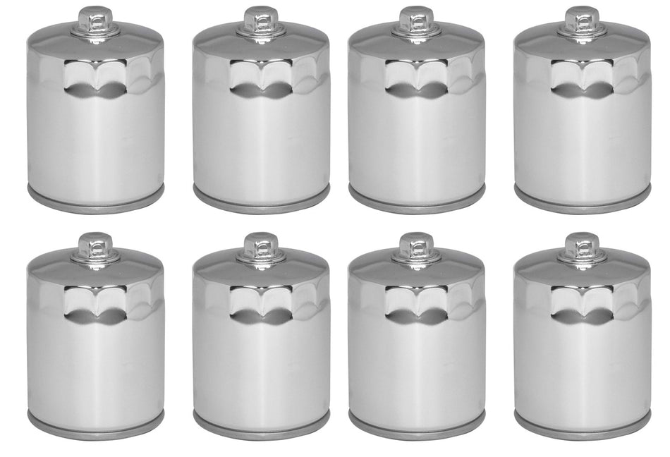 Mid USA 87166 Oil Filter x8 5 Micron Chrome 17mm Top Harley Big Twin & Evo 80-20