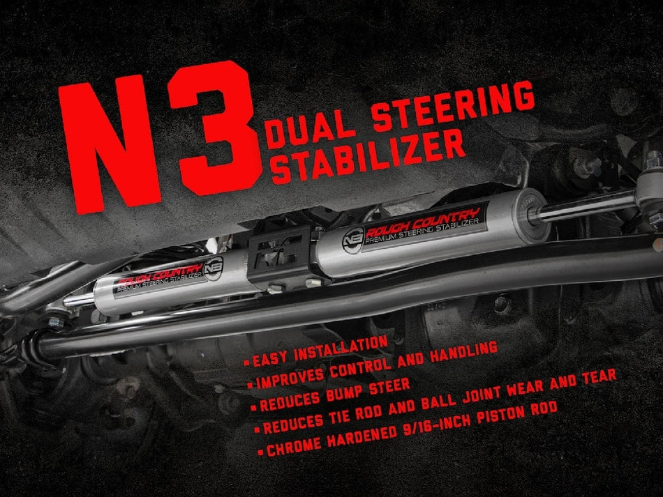 Rough Country 8749430 Dual N3 Steering Stabilizer Kit 14-19 Dodge Ram 2500 3500