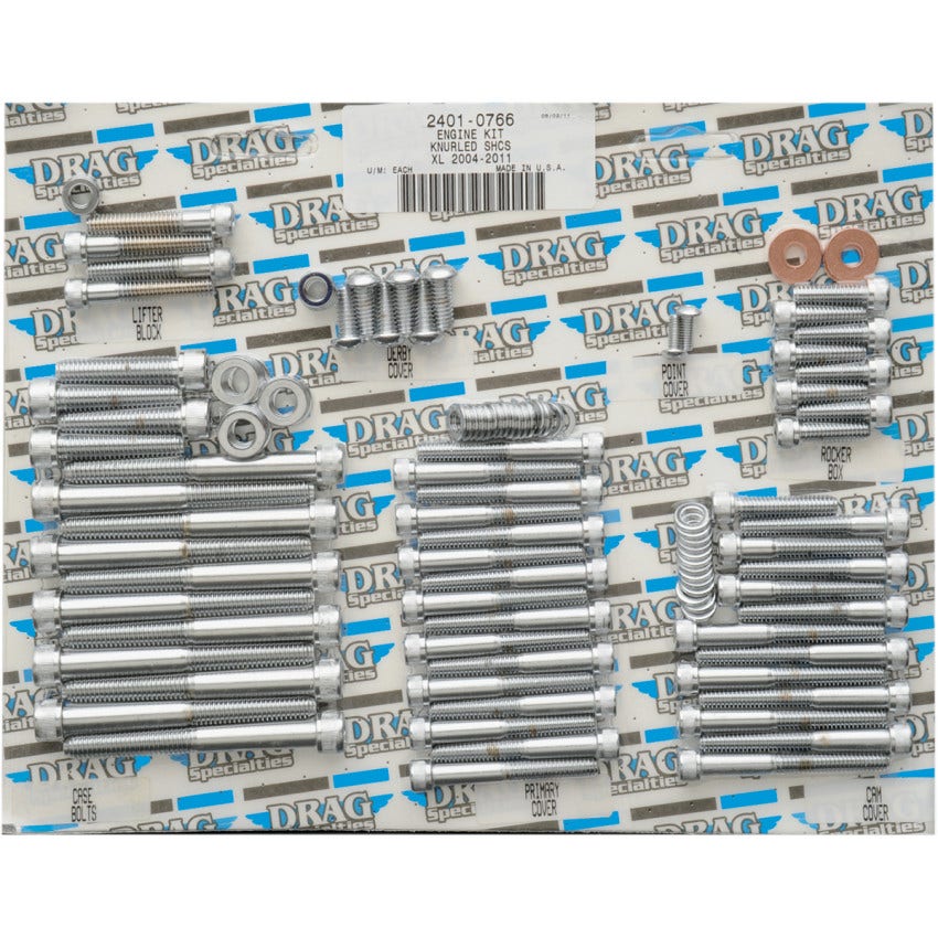 Drag Specialties Chrome Knurled Motor Bolt Kit 4 Harley XL Models