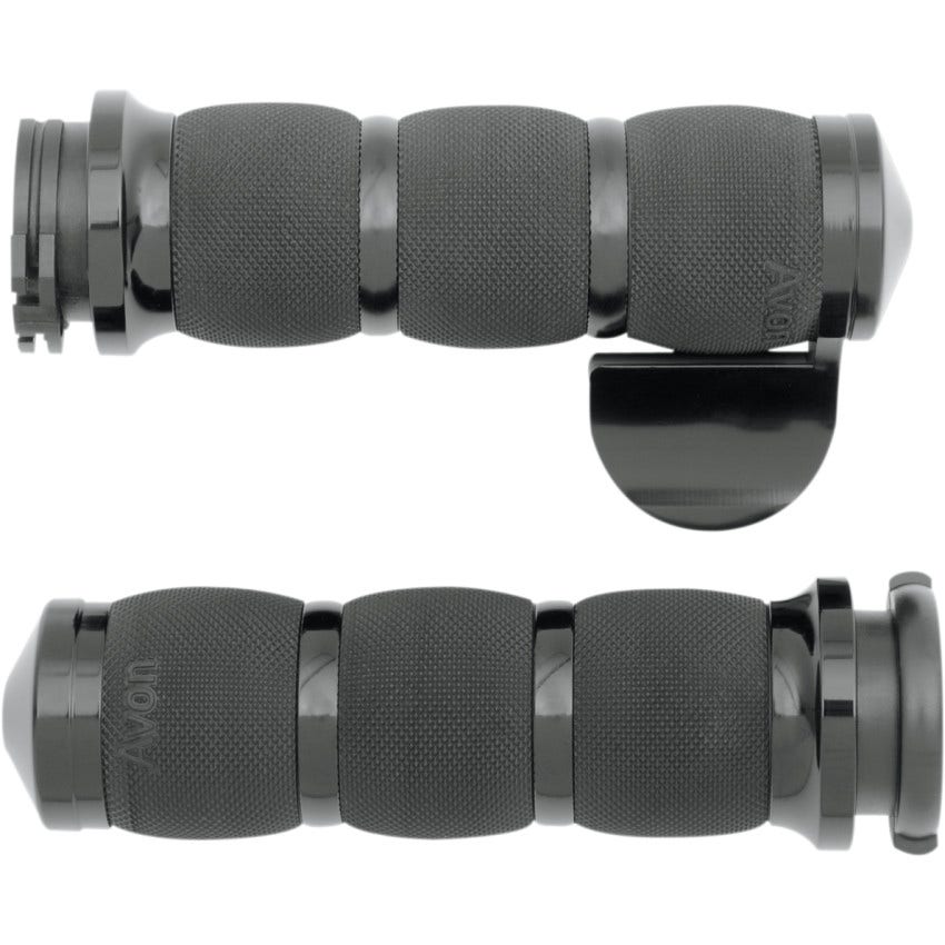 Avon Grips Air Cushion Black Anodized 3-Ring Grips W/Throttle Assist Harley Cable