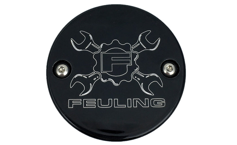 Feuling 9137 Black Gear Cross Wrench Logo Points Cover 2 Hole Harley M8 17-Up