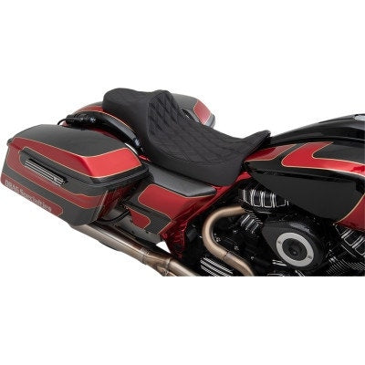 Drag Extended Reach Predator III 2-Up Seat Black Diamond Harley FLH/T 08-Up