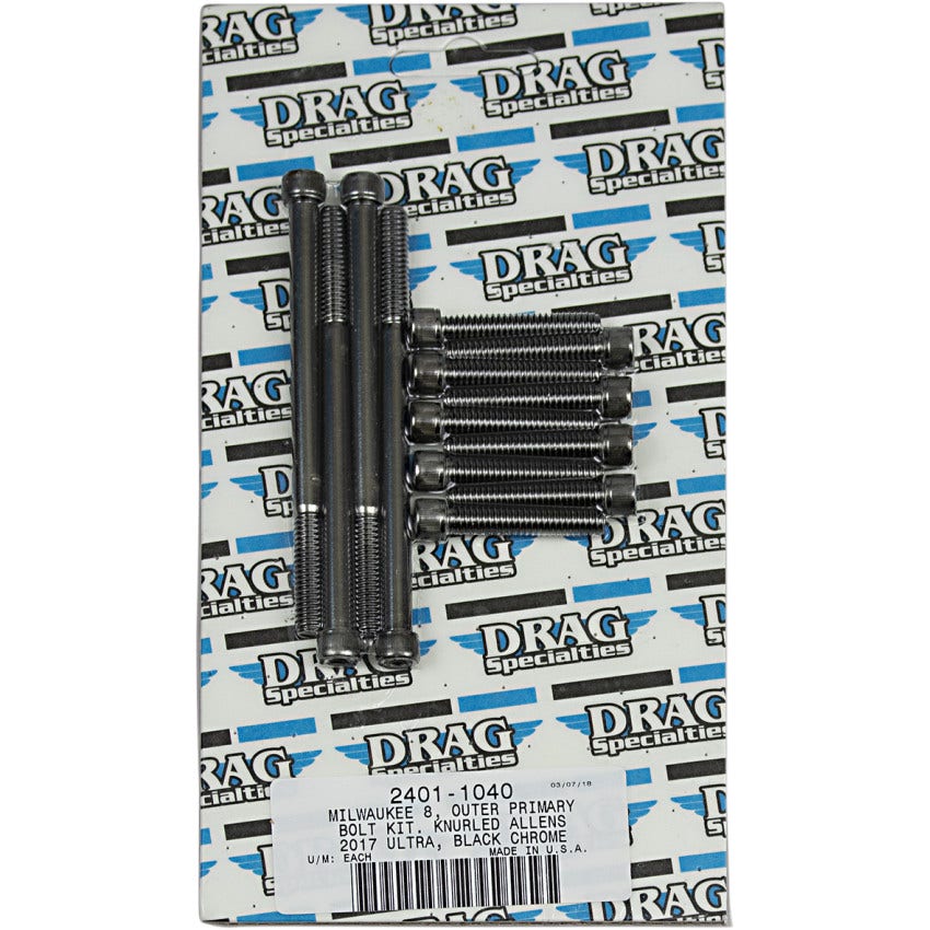 Drag Specialties Black Outer Primary Bolt Kit Knurled Allen Head 17-25 Harley M8