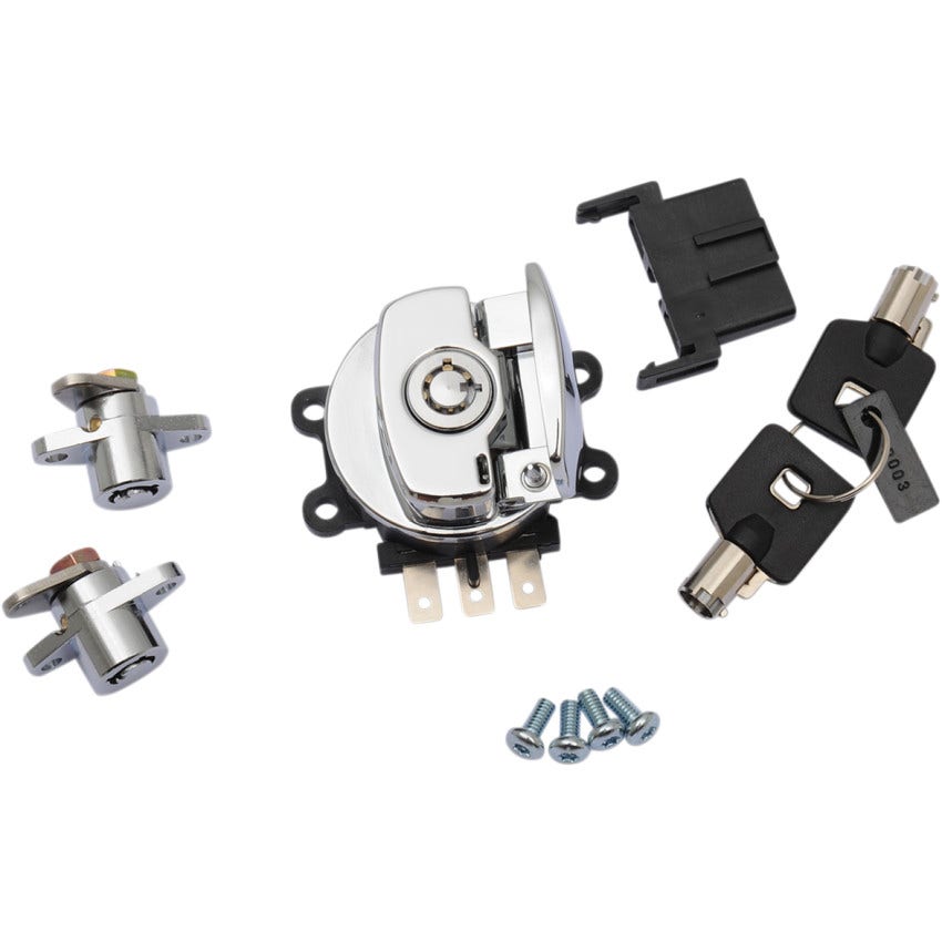 Drag Chrome Side Hinge Ignition Switch & Saddlebag Lock Kit 94-13 FLHR