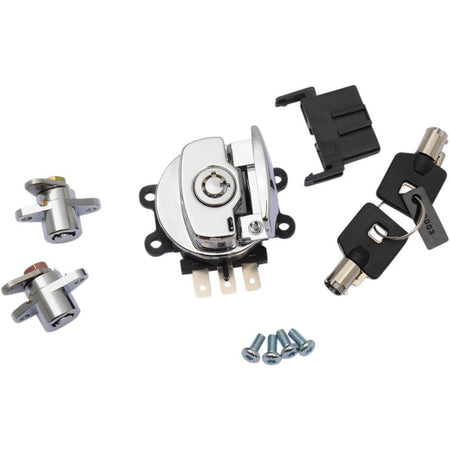 Drag Chrome Side Hinge Ignition Switch & Saddlebag Lock Kit 94-13 FLHR