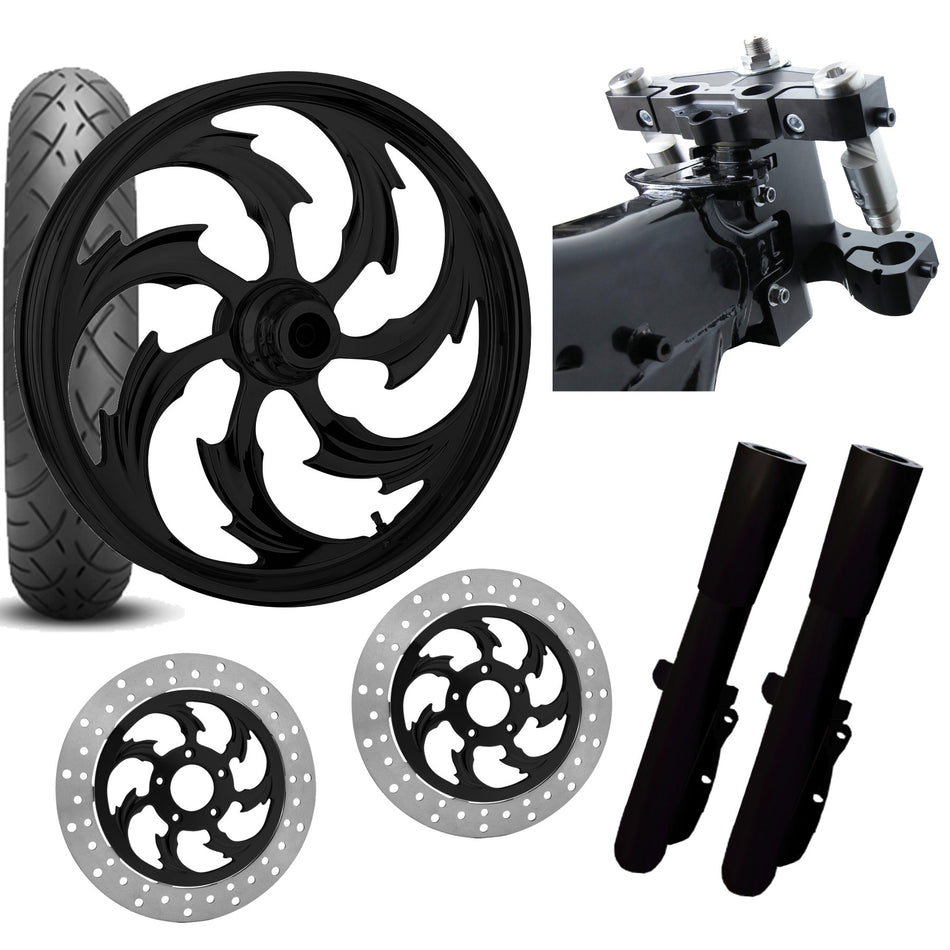 RC 26 Assault Black Wheel Tire Neck Rake Front End Package Harley Dual Disc