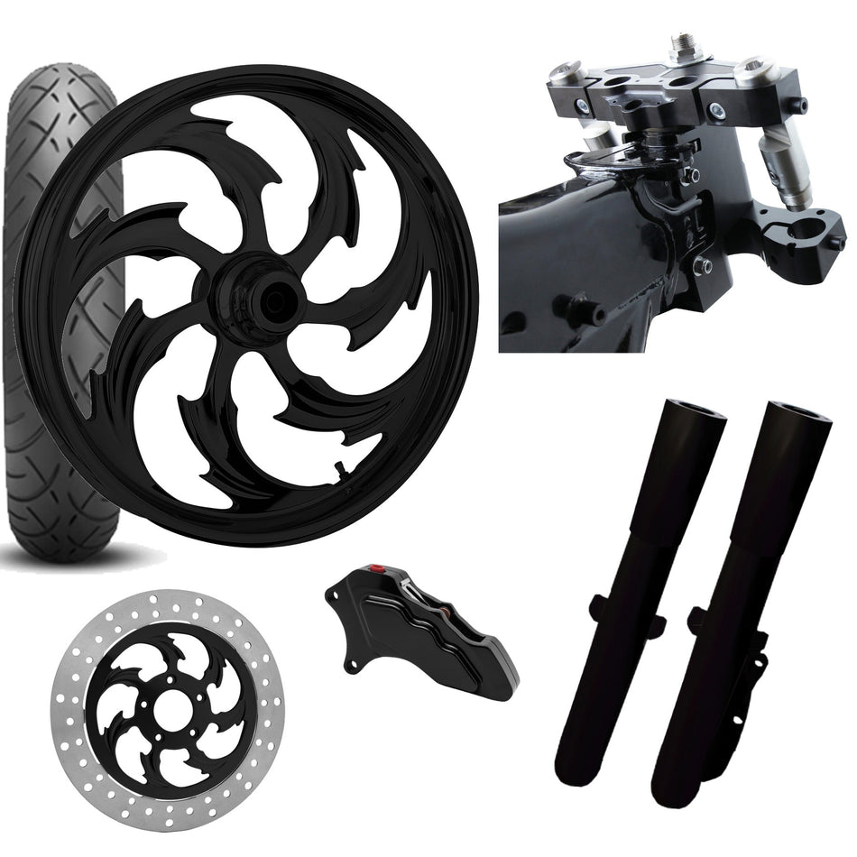 RC 26 Assault Black Wheel Tire Neck Rake Front End Package Harley Single Side
