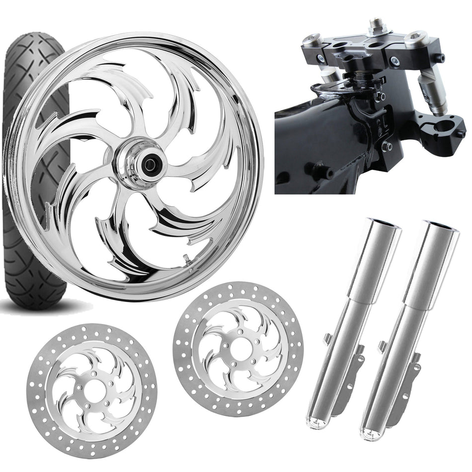RC 26 Assault Chrome Wheel Tire Neck Rake Front End Package Harley Dual Disc