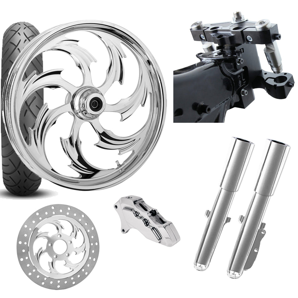 RC 26 Assault Chrome Wheel Tire Neck Rake Front End Package Harley Single Side