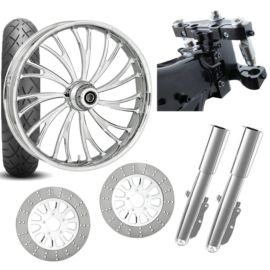 RC 26 Axxis Chrome Wheel Tire Neck Rake Front End Package Harley Dual Disc
