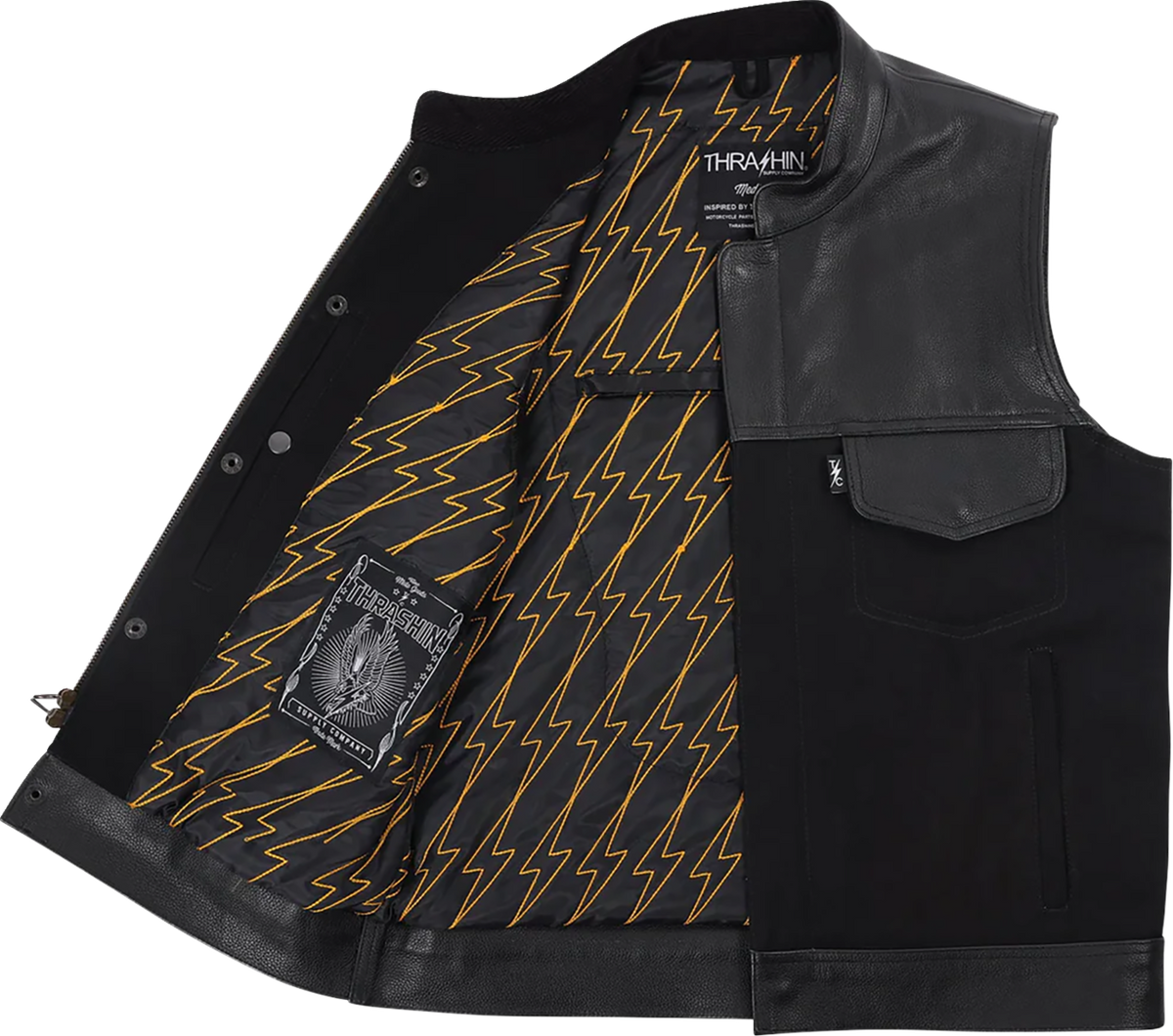 Thrashin Supply Co. Kanan Leather/Denim Riding Vest - Black