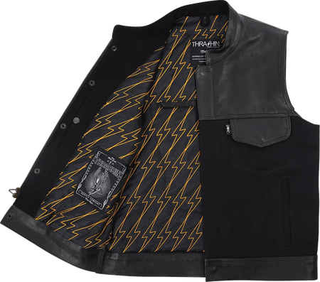 Thrashin Supply Co. Kanan Leather/Denim Riding Vest - Black