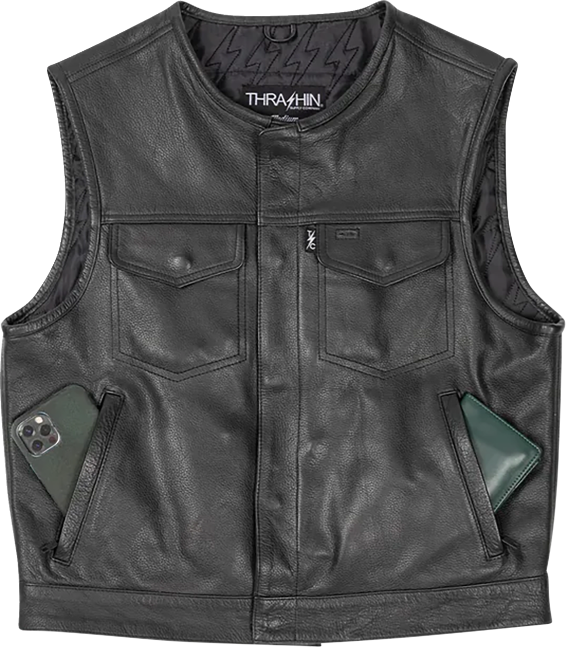 Thrashin Supply Co. Encinal Leather Shorty Riding Vest - Black