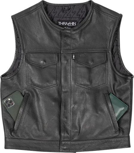 Thrashin Supply Co. Encinal Leather Shorty Riding Vest - Black