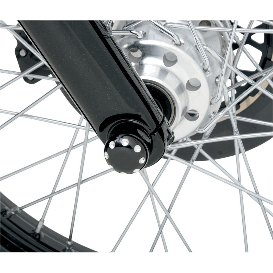 Covingtons Customs Black Dimpled Front Axle Caps Harley 07-17 Softail FLH FXDWG