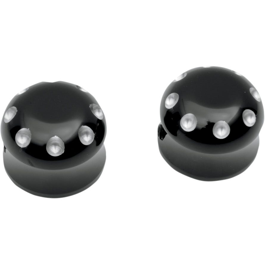 Covingtons Customs Black Dimpled Front Axle Caps Harley Softail FLH FXDWG XL