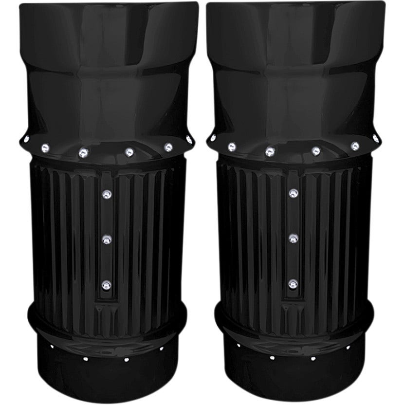 Covingtons Customs Dimpled Black Fork Bellows Slider Covers Boot Harley 14-22