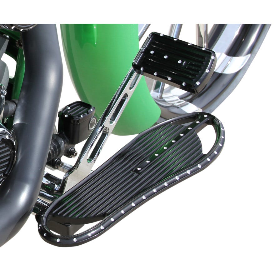 Covingtons Dimpled Black Cut Driver Floorboards Harley FLHT & FL Softail 84-17
