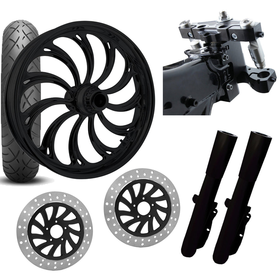 RC 26 Calypso Black Wheel Tire Neck Rake Front End Package Harley Dual Disc