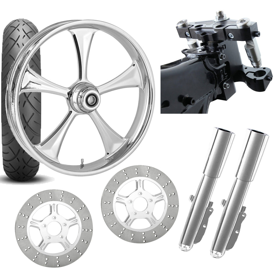 RC 26 Clutch Chrome Wheel Tire Neck Rake Front End Package Harley Dual Disc