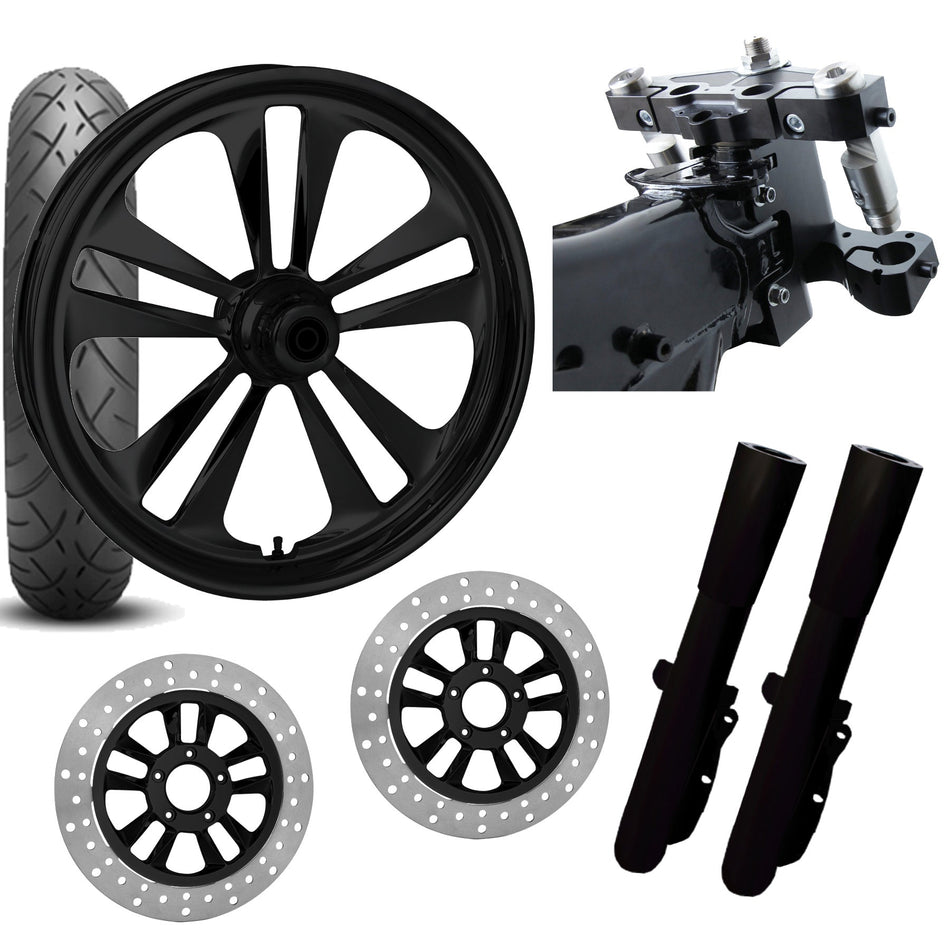 RC 26 Crank Black Wheel Tire Neck Rake Front End Package Harley Dual Disc