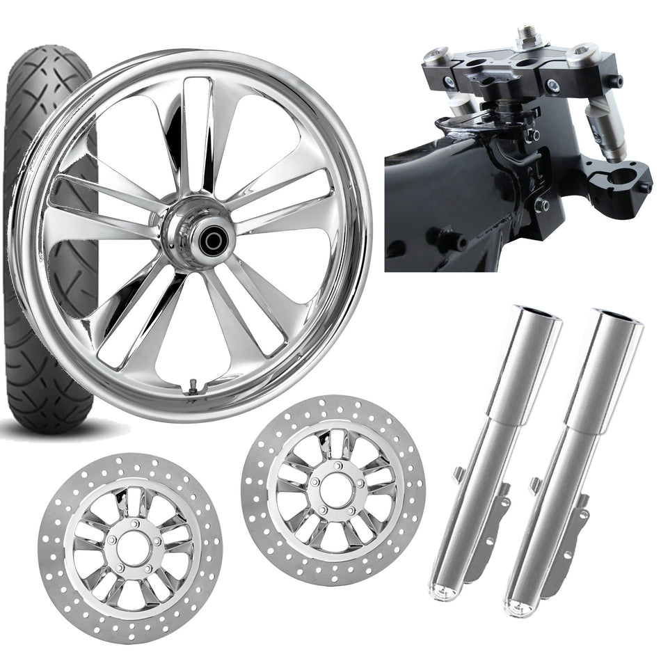 RC 26 Crank Chrome Wheel Tire Neck Rake Front End Package Harley Dual Disc