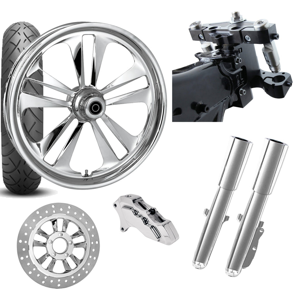 RC 26 Crank Chrome Wheel Tire Neck Rake Front End Package Harley Single Side