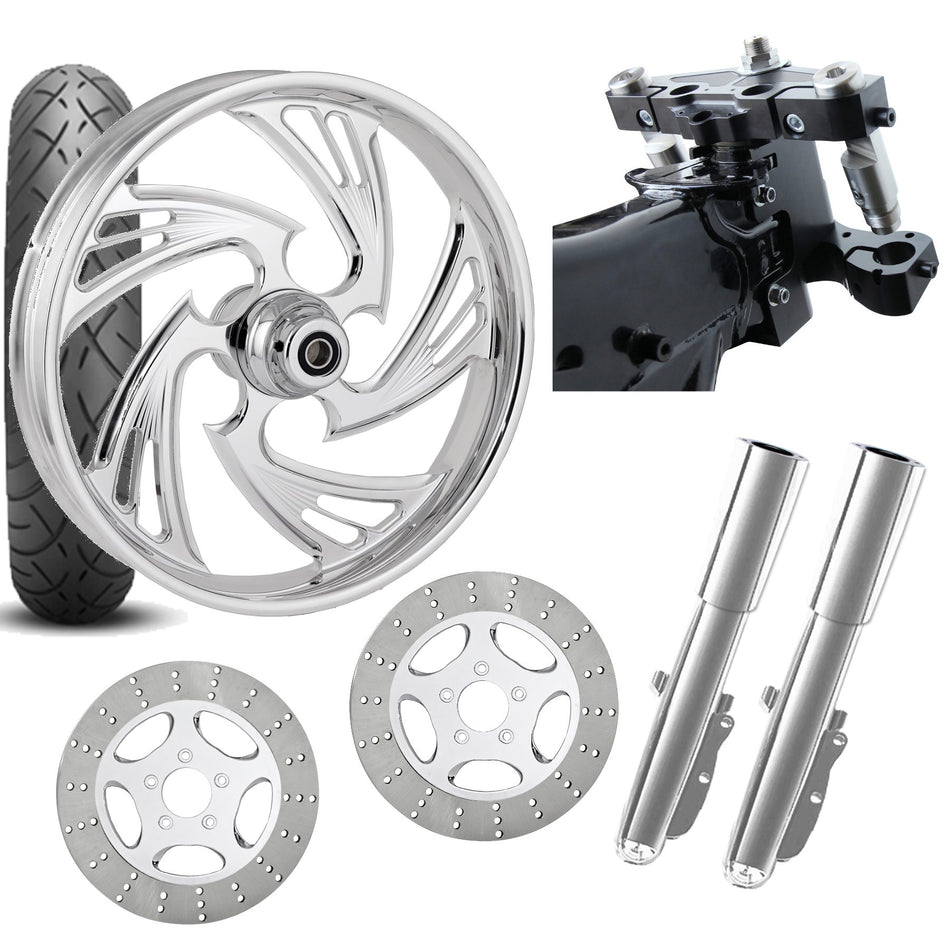RC 26 Crisis Chrome Wheel Tire Neck Rake Front End Package Harley Dual Disc