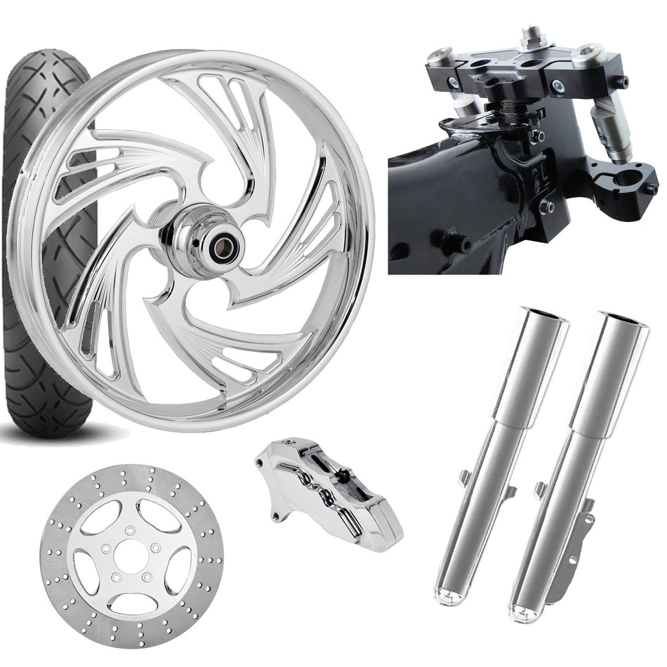 RC 26 Crisis Chrome Wheel Tire Neck Rake Front End Package Harley Single Side