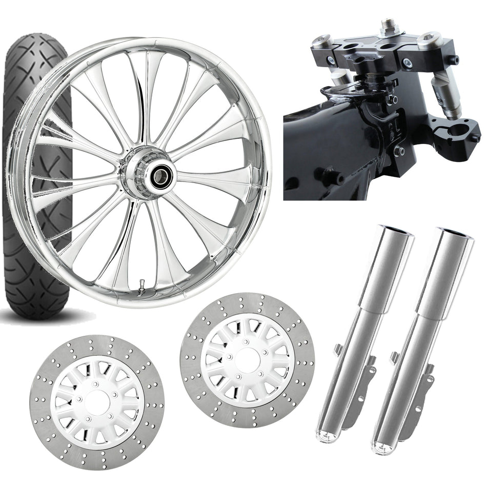 RC 26 Cynical Chrome Wheel Tire Neck Rake Front End Package Harley Dual Disc