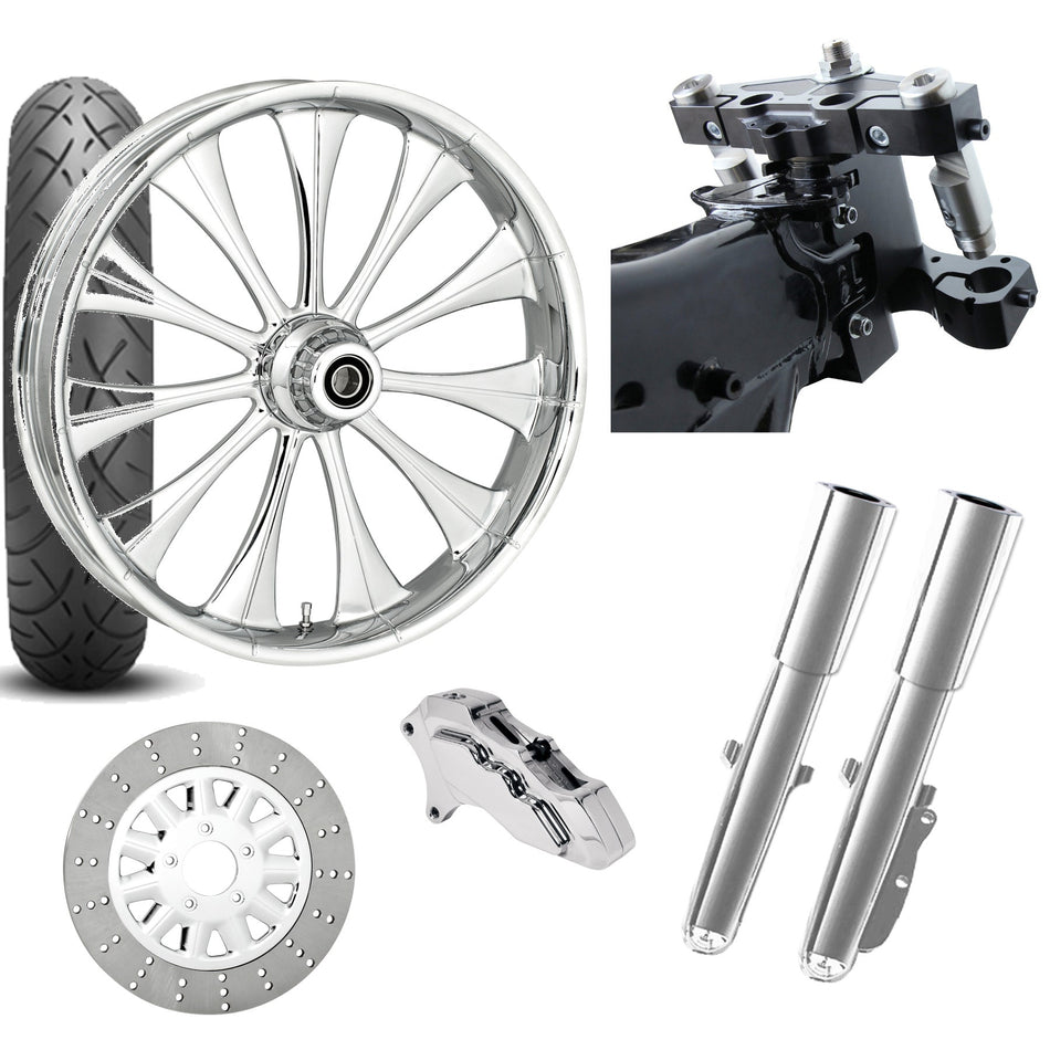 RC 26 Cynical Chrome Wheel Tire Neck Rake Front End Package Harley Single Side