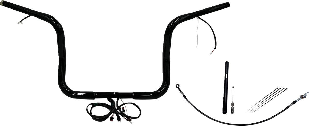 FBI Wired 1-1/4" Round Top Handlebar Kits for 21-23 FLHT/FLHX/FLHXST & Trike - Black / 12"