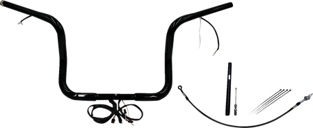 FBI Wired 1-1/4" Round Top Handlebar Kits for 21-23 FLHT/FLHX/FLHXST & Trike - Black / 12"