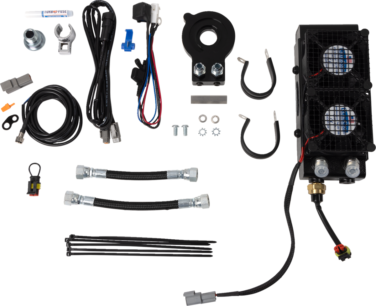 UltraCool SMSP-2 3.0 Side Mount Oil Cooler Kit with Fan for 2004-2022 Harley-Davidson Sportster
