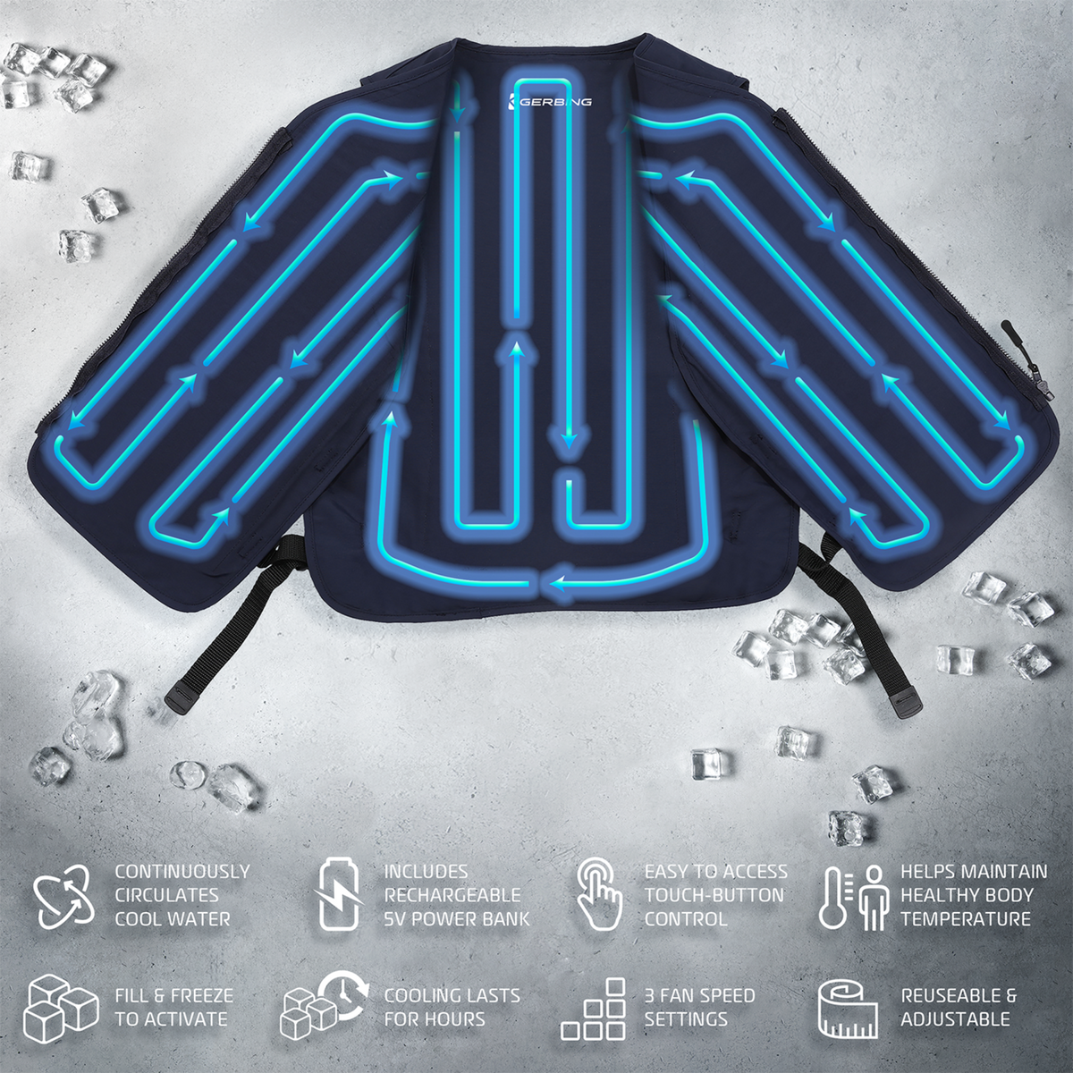 Gerbing Heated Clothing 5V Touch Button Circulatory Cooling Vest - Blue