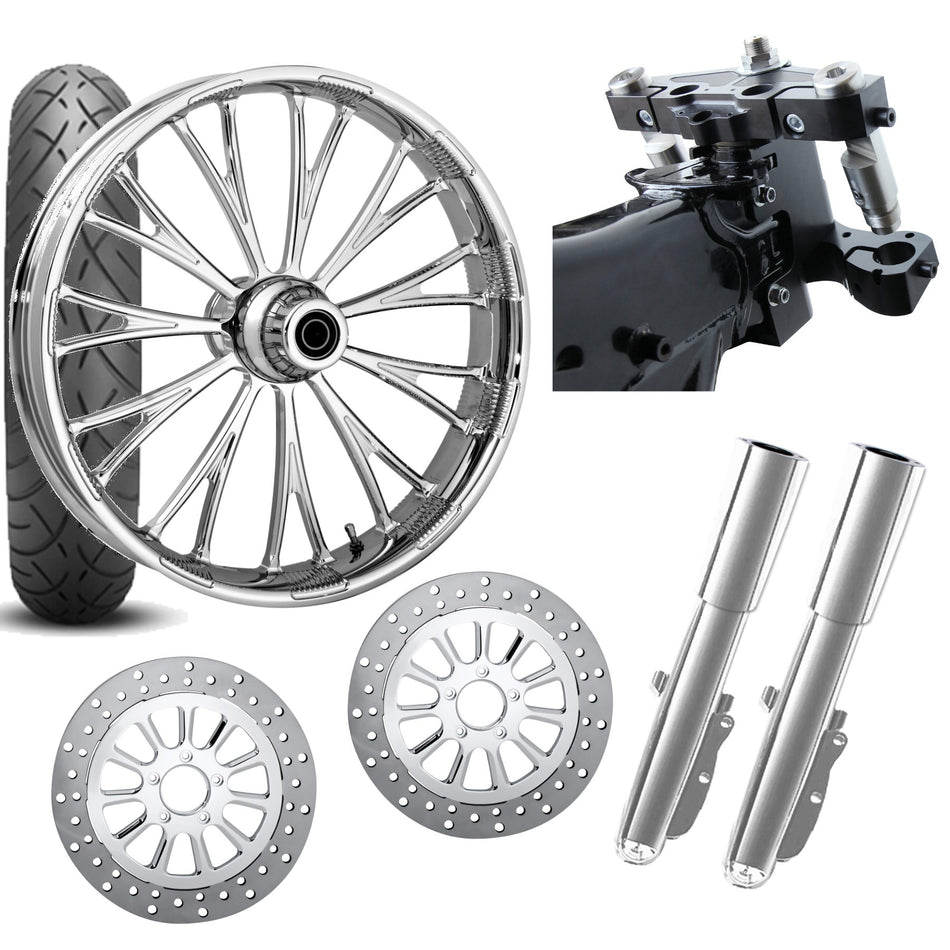 RC 26 Dynasty Accent Chrome Wheel Tire Neck Rake Front End Pckg Harley Dual Disc