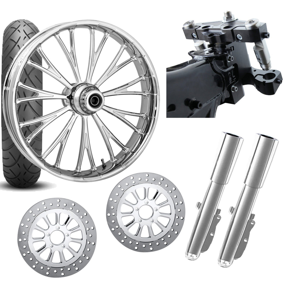 RC 26 Dynasty Chrome Wheel Tire Neck Rake Front End Package Harley Dual Disc