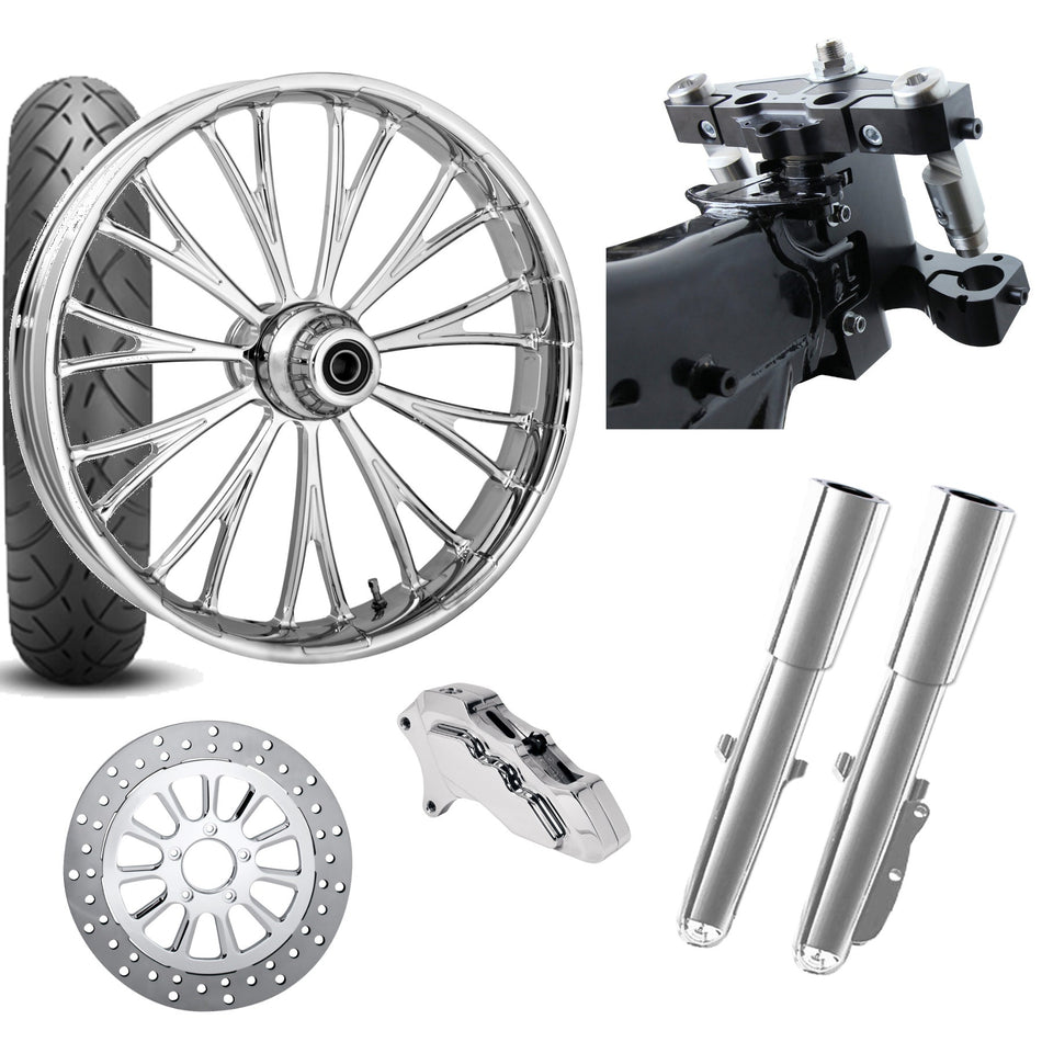 RC 26 Dynasty Chrome Wheel Tire Neck Rake Front End Package Harley Single Side