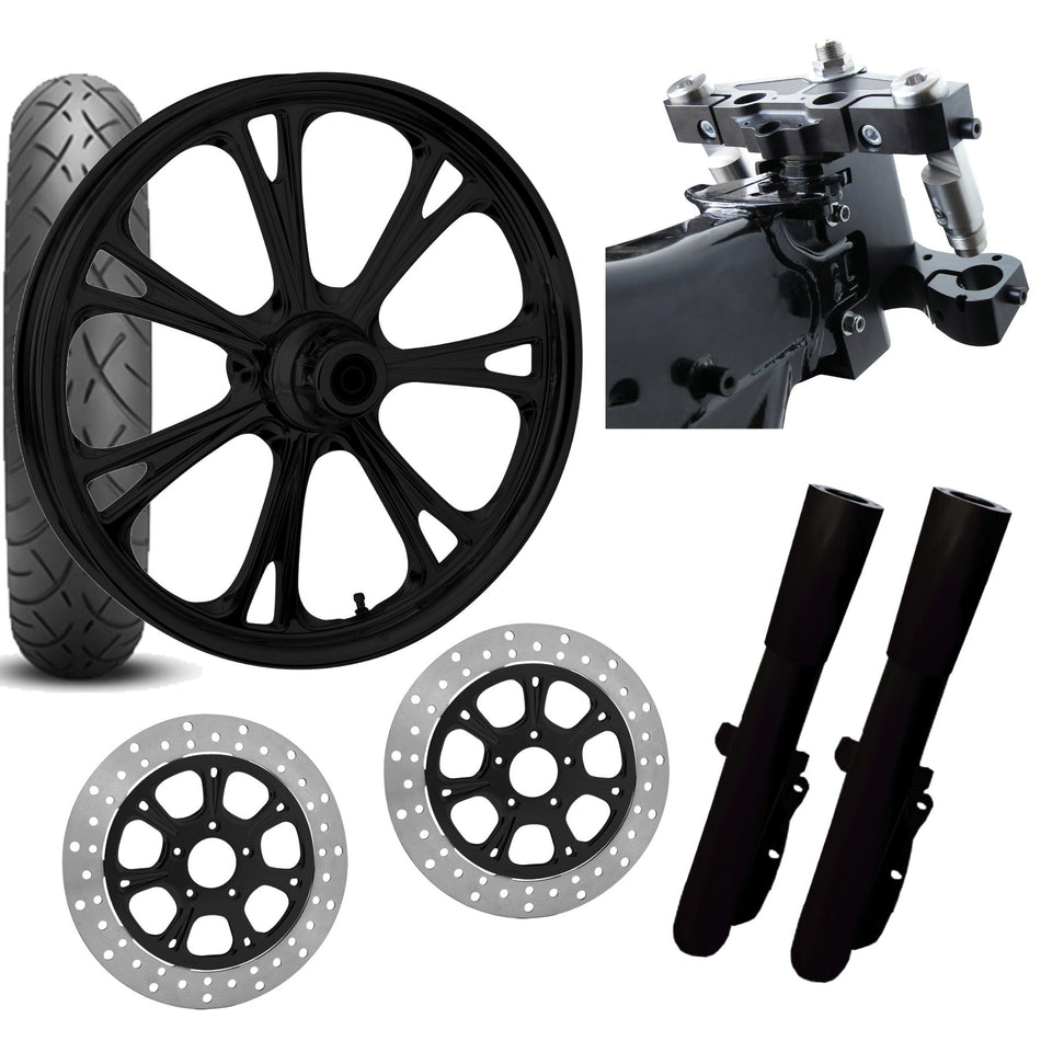 RC 26 Epic Black Wheel Tire Neck Rake Front End Package Harley Dual Disc