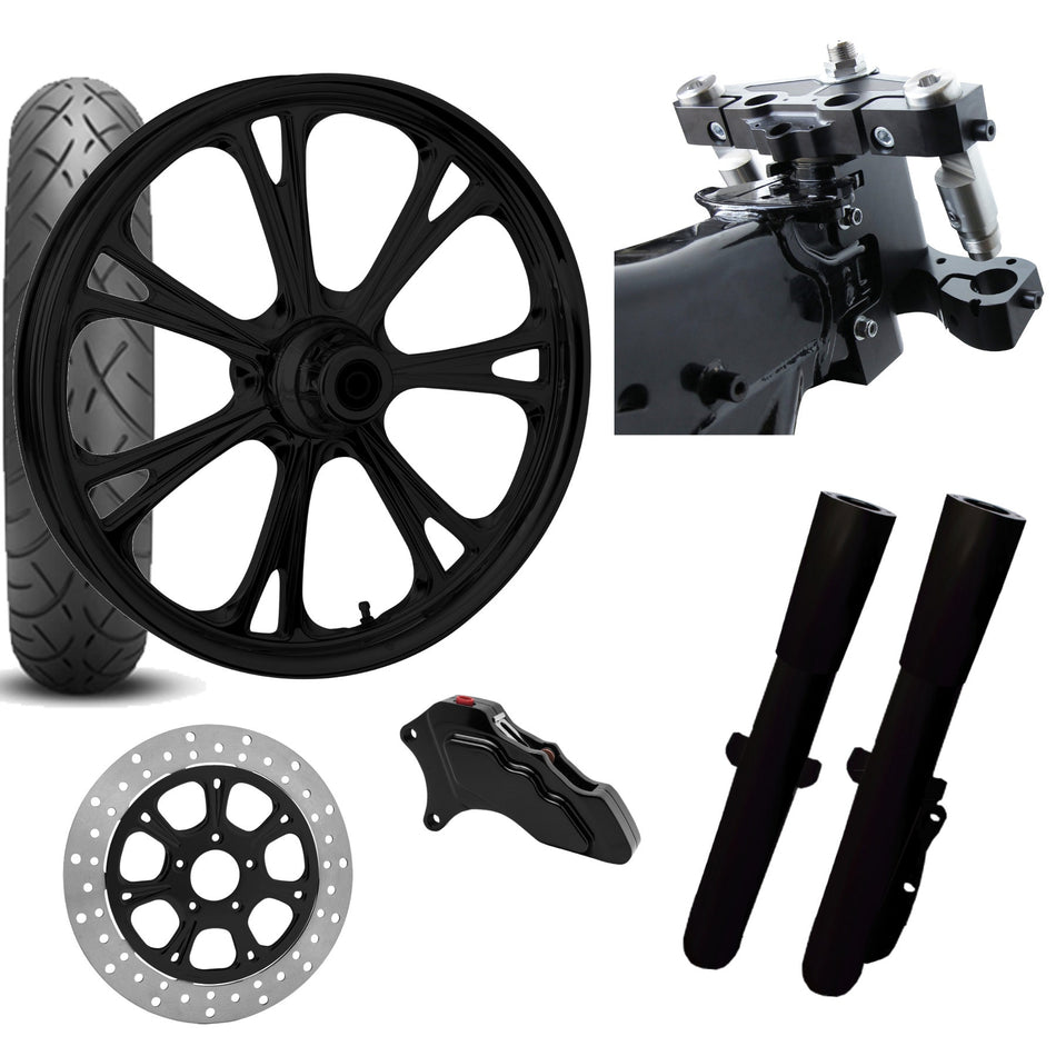 RC 26 Epic Black Wheel Tire Neck Rake Front End Package Harley Single Side