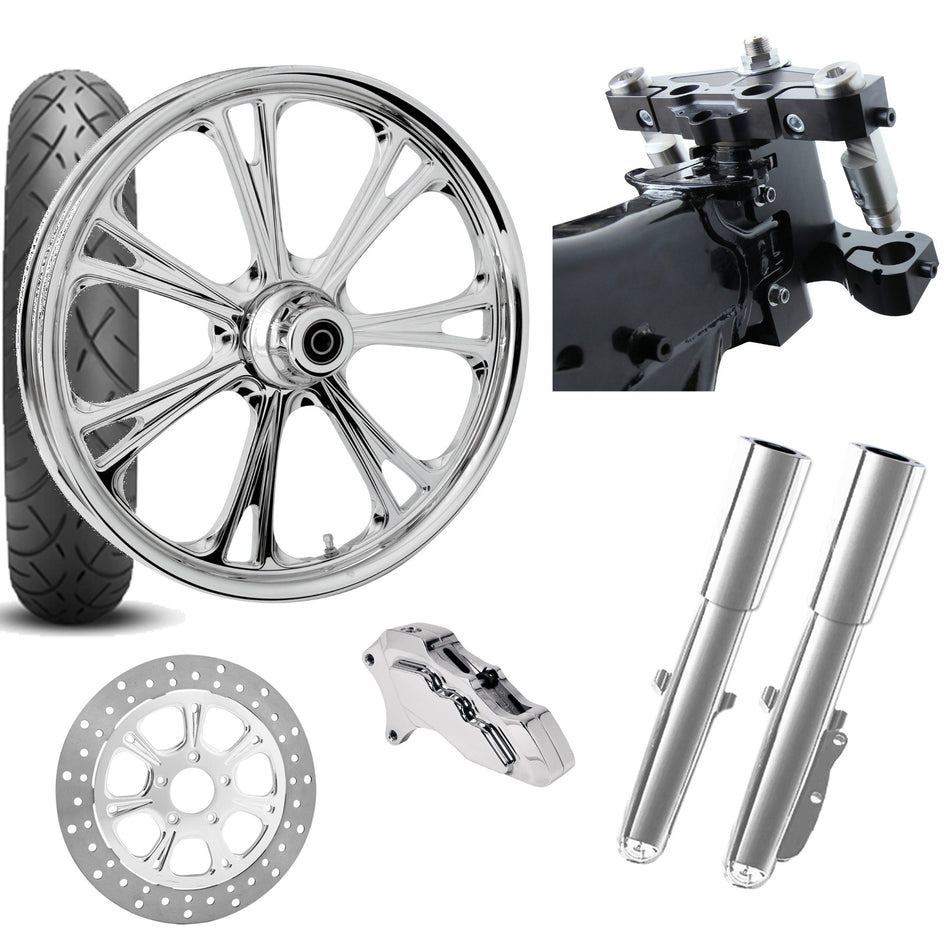 RC 26 Epic Chrome Wheel Tire Neck Rake Front End Package Harley Single Side