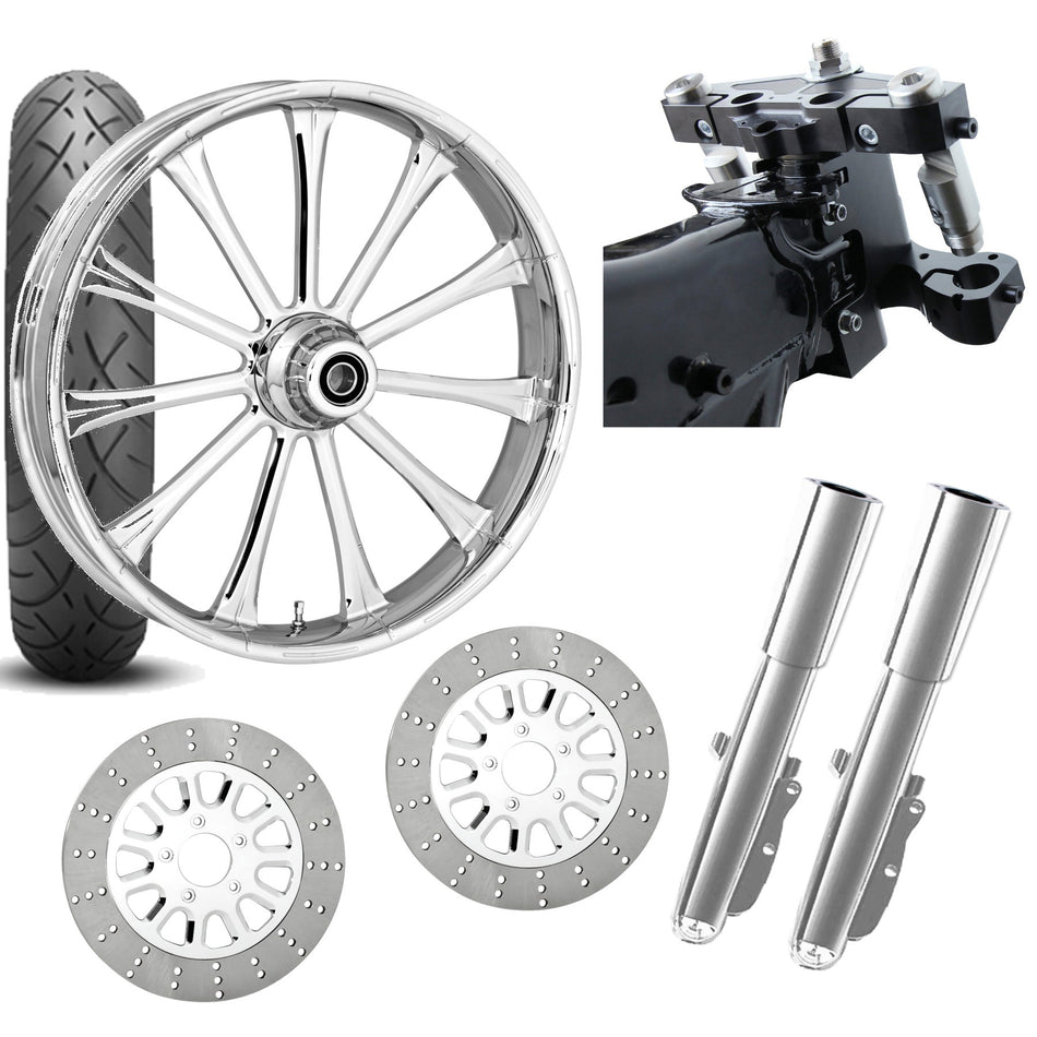 RC 26 Exile Chrome Wheel Tire Neck Rake Front End Package Harley Dual Disc