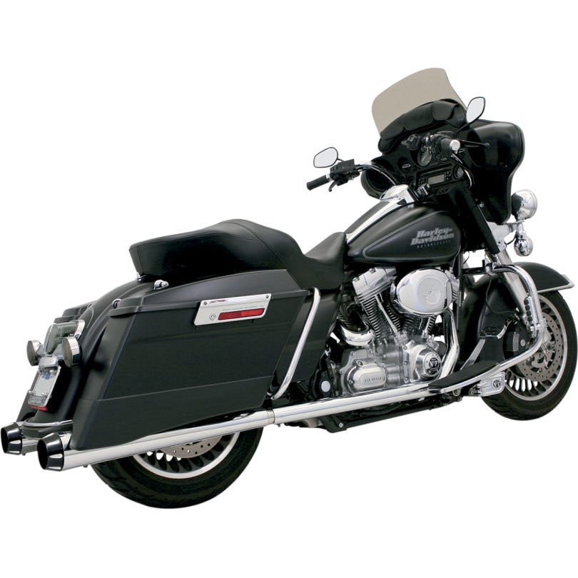 Bassani Chrome Megaphone Blk Flutes 4" Slip-On Mufflers 2.5" Performance Baffle